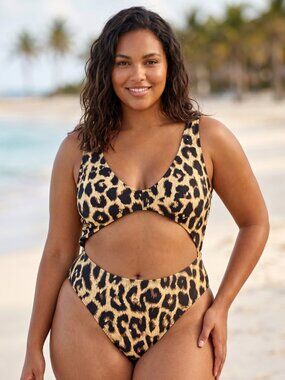 NWOT Leopard Print Cutout Monokini High Cut One Piece Swimsuit XL